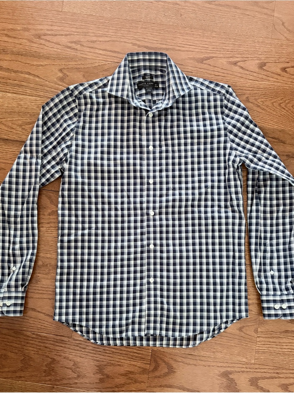 Pronto Uomo Navy and White Check Dress Shirt